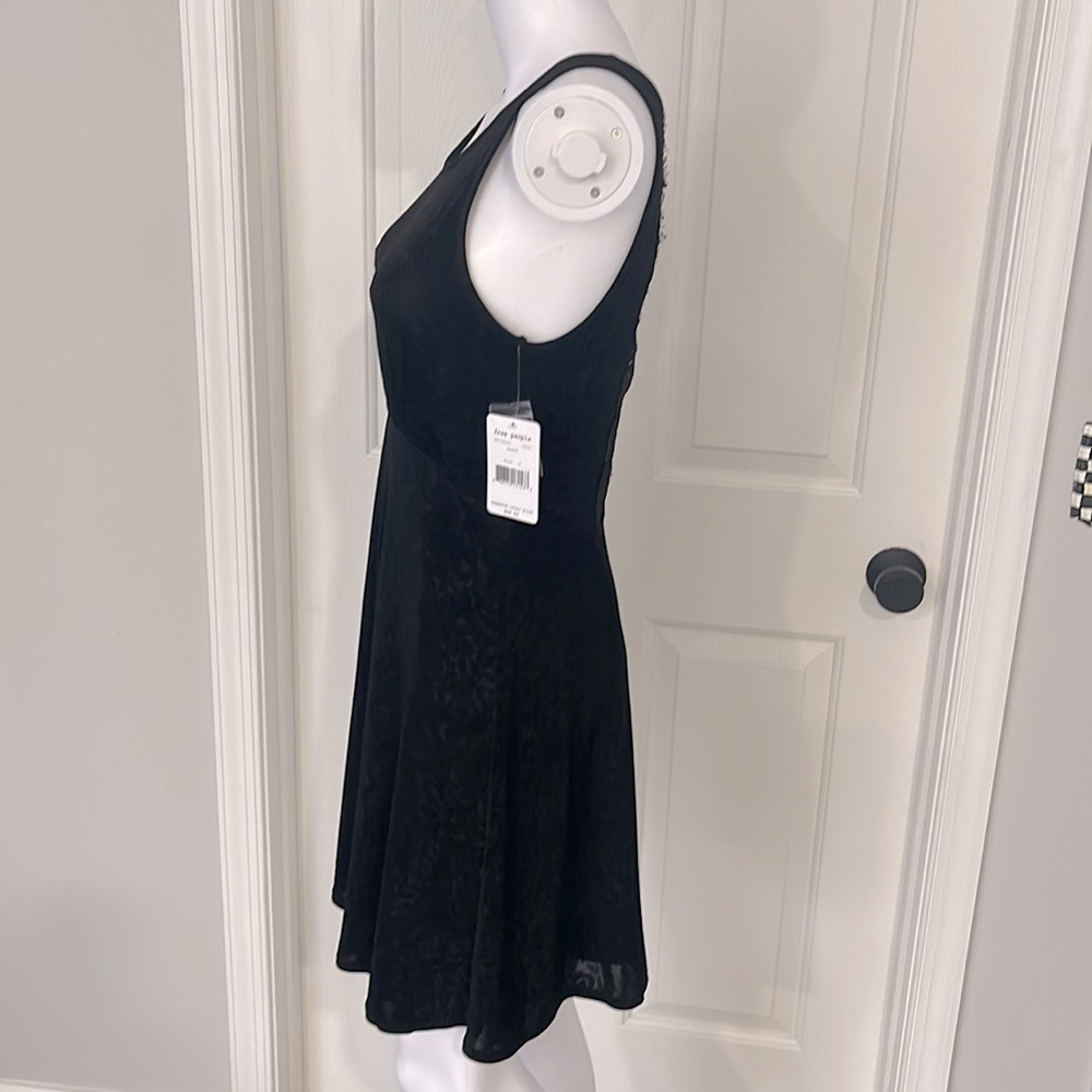 Free People Sexy Lined Sheer Print and Open Lace Panel Back Black Mini Dress-S - Picture 4 of 13